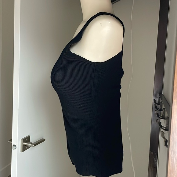 Black, ribbed, sleeveless, knit, stretchy, tank top. - Picture 2 of 6